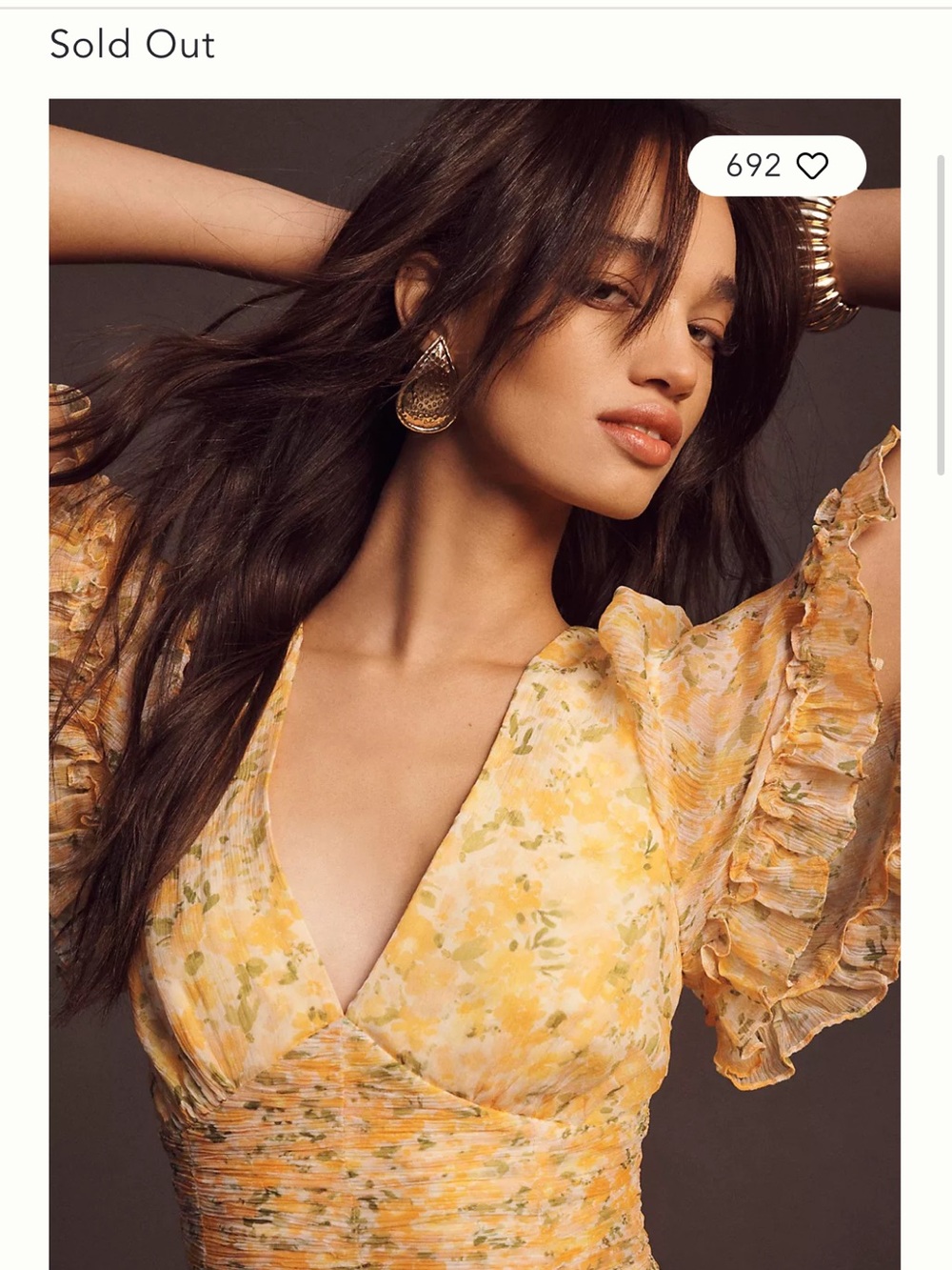 BHLDN by anthropology Naomi dress Yellow Floral V-Neck Ruffle Tiered Midi Dress - Picture 5 of 5